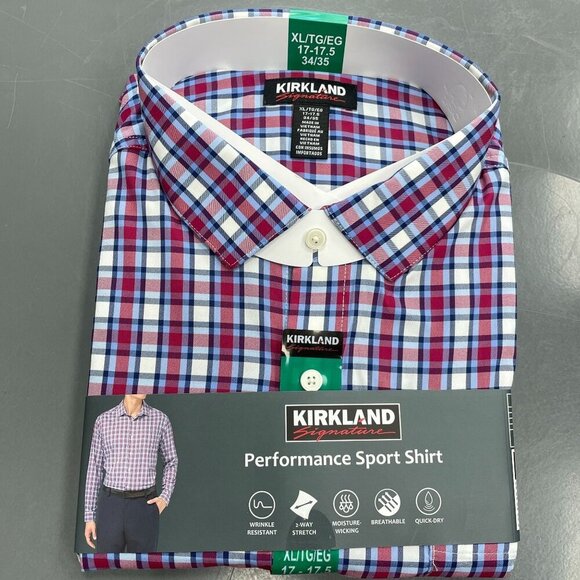 NEW Kirkland Signature Men's XL Performance Sport Dress Shirt Plaid - Picture 2 of 8